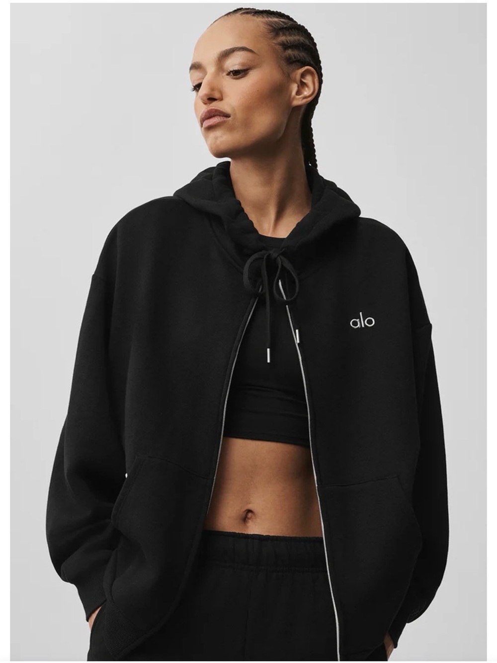 ALO Accolade Black Full-Zip Hoodie (size M/8-10)